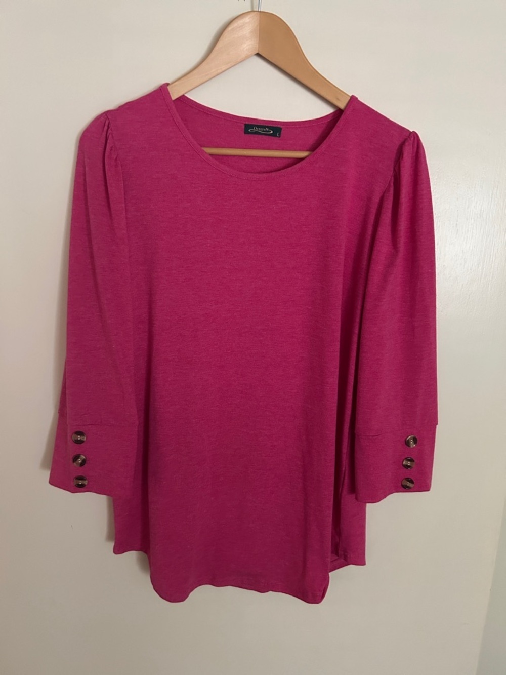 Women's Pink Button 3/4 Sleeve Knit Top Sz Large​​